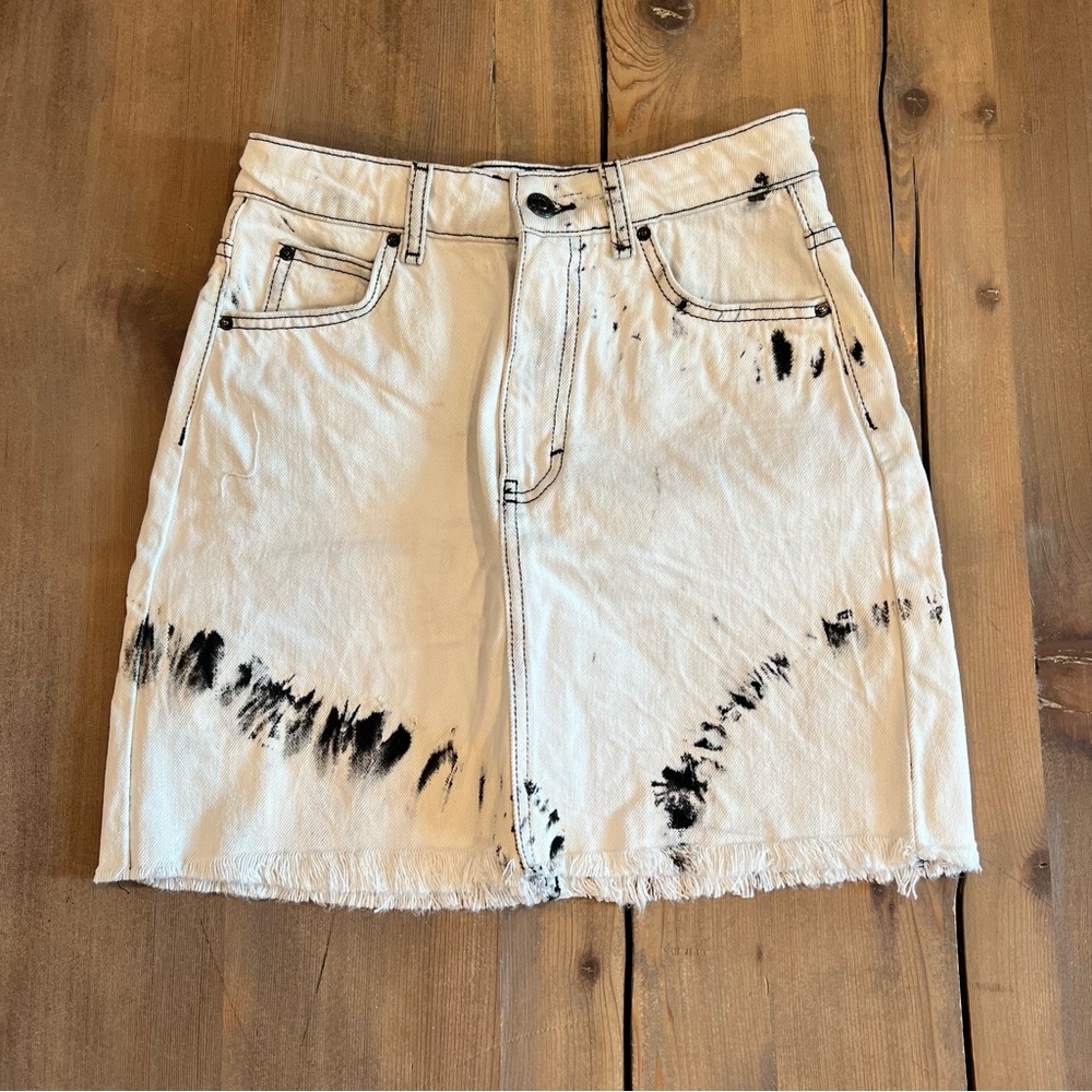 Topshop Cream and Black Distressed Mini Skirt